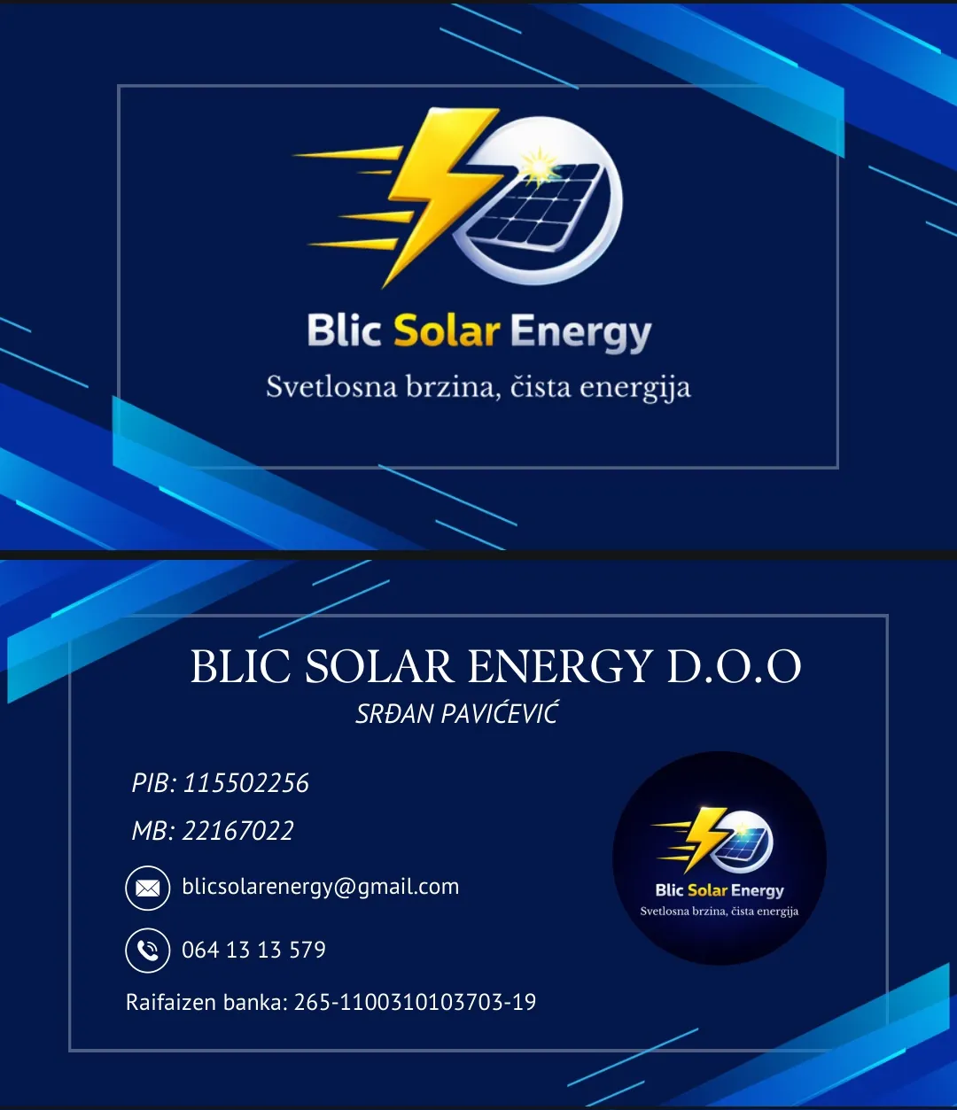 Blic Solar Energy vizitka